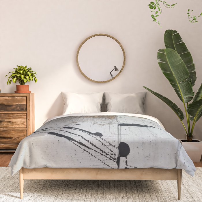 Still: an abstract mixed media piece in black, white, and gold by Alyssa Hamilton Art Comforter Gallery Image 3