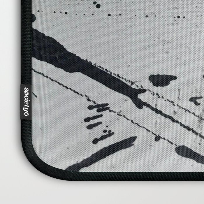 Still: an abstract mixed media piece in black, white, and gold by Alyssa Hamilton Art Laptop Sleeve Gallery Image 3