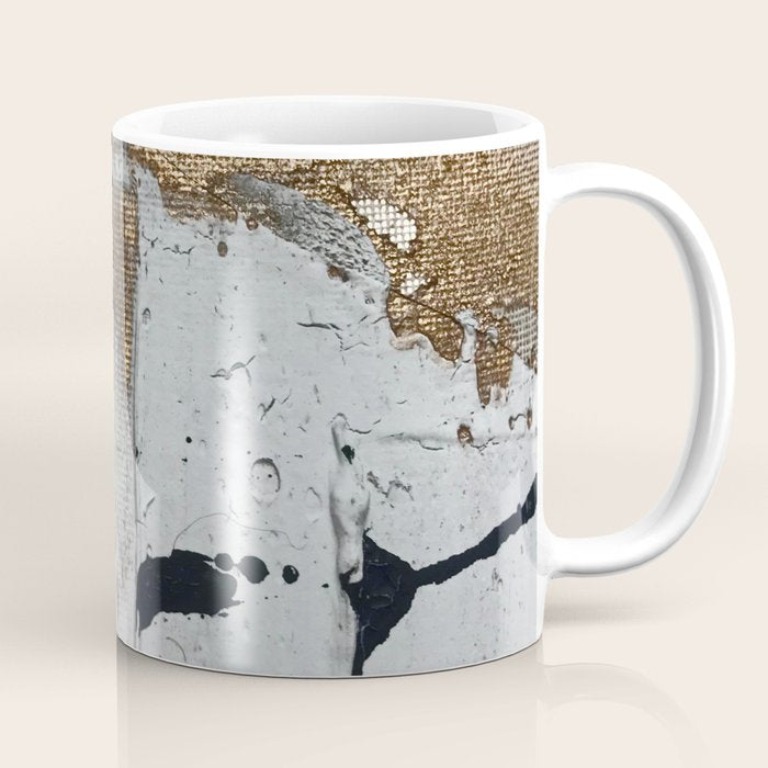 Still: an abstract mixed media piece in black, white, and gold by Alyssa Hamilton Art Coffee Mug Gallery Image 1