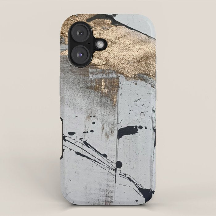 Still: an abstract mixed media piece in black, white, and gold by Alyssa Hamilton Art iPhone Case Gallery Image 1
