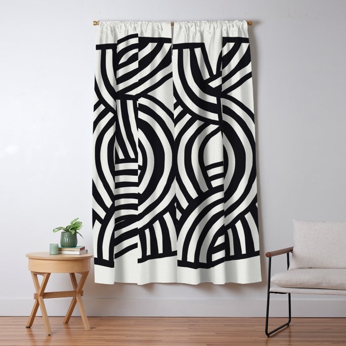Mid Century Modern Abstract line art Painting  Window Curtain Gallery Image 1