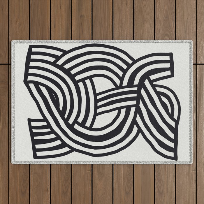 Mid Century Modern Abstract line art Painting  Outdoor Rug Gallery Image 1