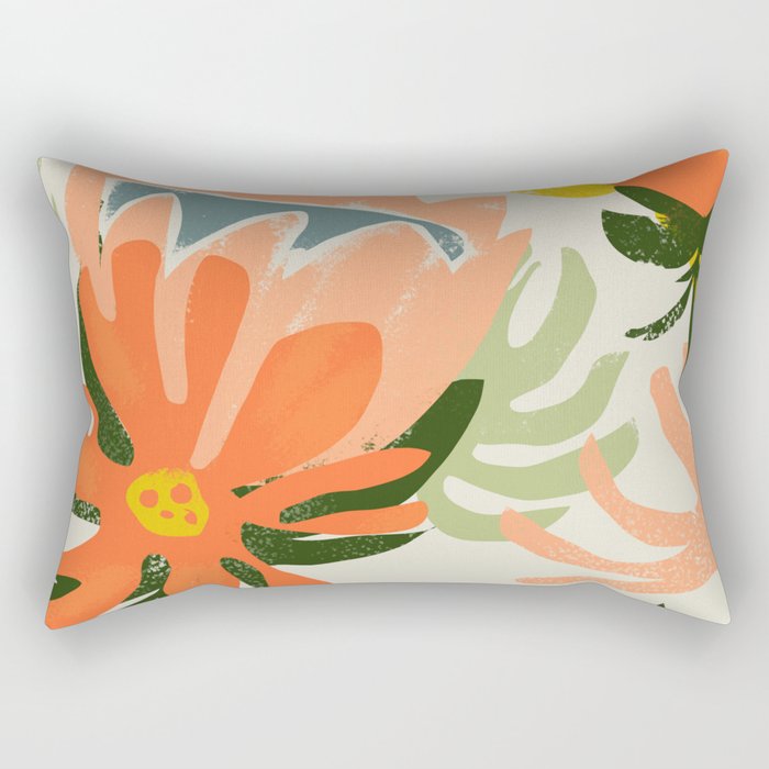 Flowers & Rain, Summer Floral Nature Botanical Painting, Modern Colorful Bohemian Illustration Rectangular Pillow Gallery Image 1