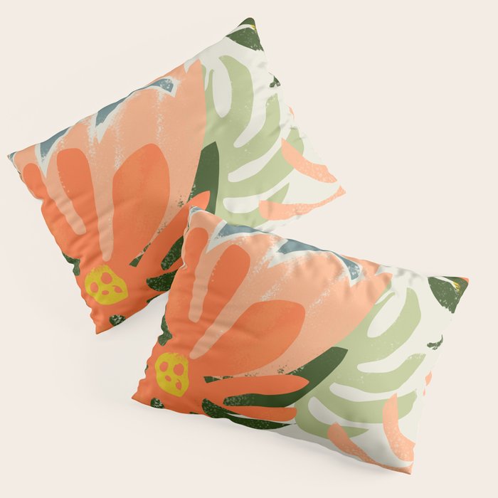 Flowers & Rain, Summer Floral Nature Botanical Painting, Modern Colorful Bohemian Illustration Pillow Sham Gallery Image 3