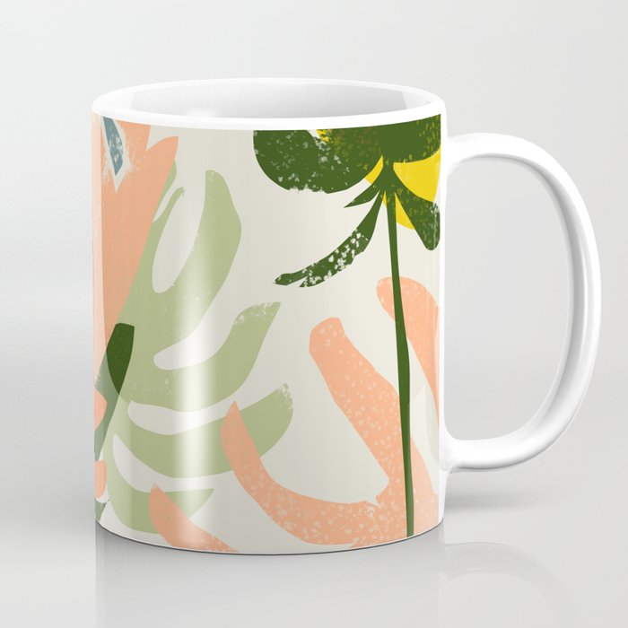 Flowers & Rain, Summer Floral Nature Botanical Painting, Modern Colorful Bohemian Illustration Coffee Mug Gallery Image 1