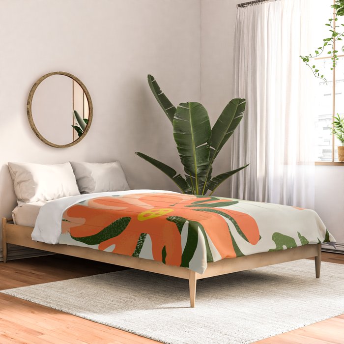 Flowers & Rain, Summer Floral Nature Botanical Painting, Modern Colorful Bohemian Illustration Comforter Gallery Image 2