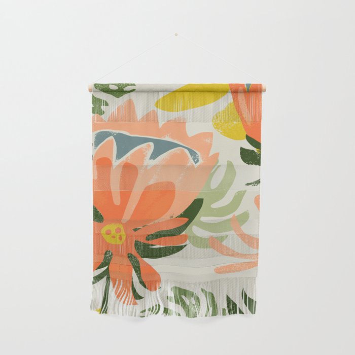 Flowers & Rain, Summer Floral Nature Botanical Painting, Modern Colorful Bohemian Illustration Wall Hanging Gallery Image 1