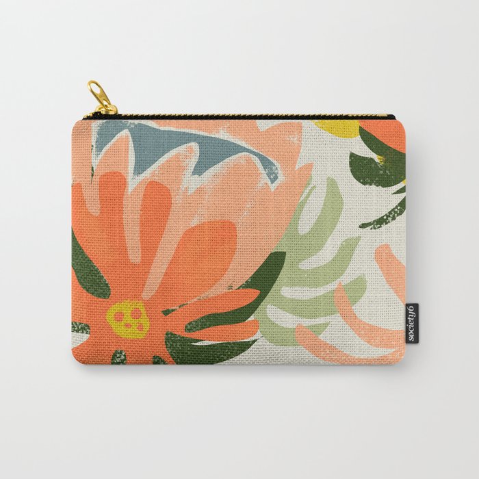 Flowers & Rain, Summer Floral Nature Botanical Painting, Modern Colorful Bohemian Illustration Carry All Pouch Gallery Image 1