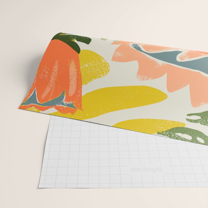 Flowers & Rain, Summer Floral Nature Botanical Painting, Modern Colorful Bohemian Illustration Wrapping Paper Gallery Image 2