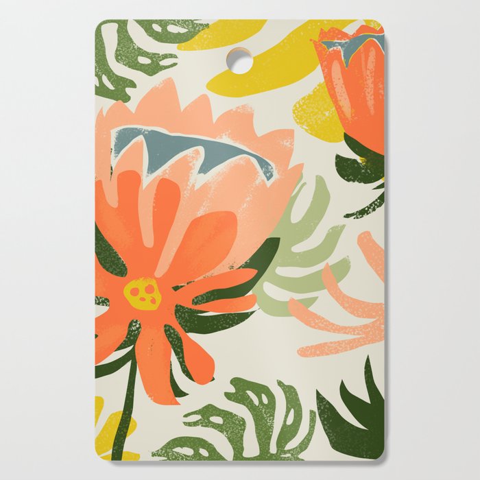 Flowers & Rain, Summer Floral Nature Botanical Painting, Modern Colorful Bohemian Illustration Cutting Board Gallery Image 1