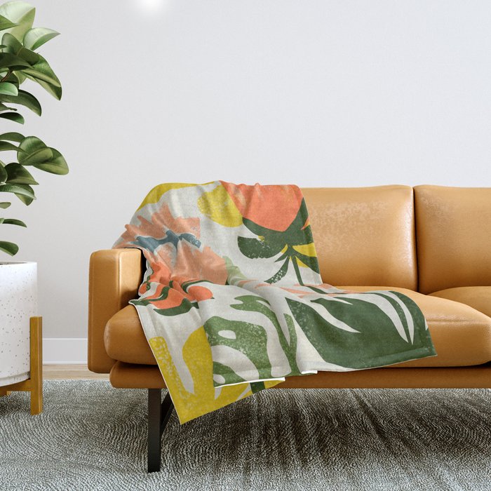 Flowers & Rain, Summer Floral Nature Botanical Painting, Modern Colorful Bohemian Illustration Throw Blanket Gallery Image 1