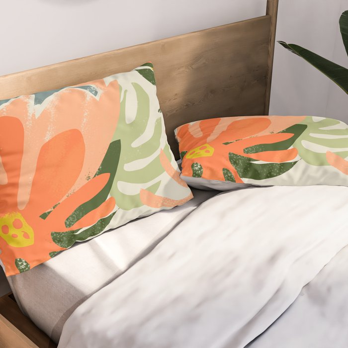 Flowers & Rain, Summer Floral Nature Botanical Painting, Modern Colorful Bohemian Illustration Pillow Sham Gallery Image 2