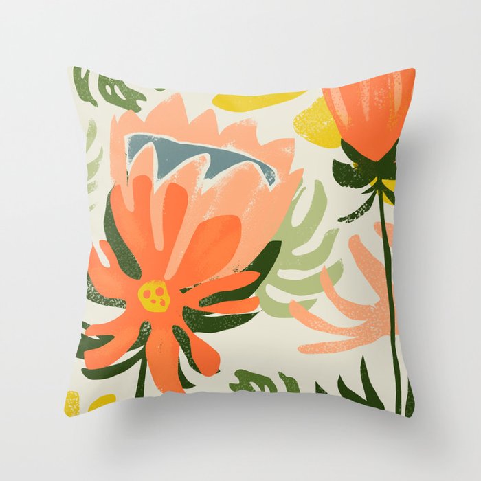 Flowers & Rain, Summer Floral Nature Botanical Painting, Modern Colorful Bohemian Illustration Throw Pillow Gallery Image 6