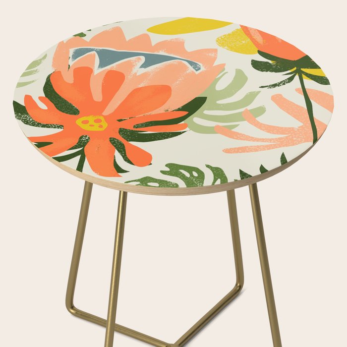 Flowers & Rain, Summer Floral Nature Botanical Painting, Modern Colorful Bohemian Illustration Side Table Gallery Image 2
