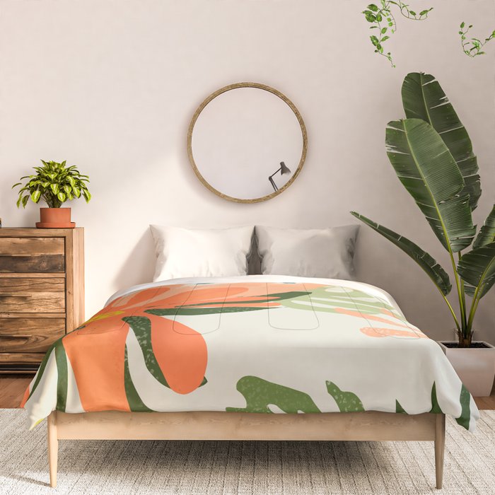 Flowers & Rain, Summer Floral Nature Botanical Painting, Modern Colorful Bohemian Illustration Comforter Gallery Image 3