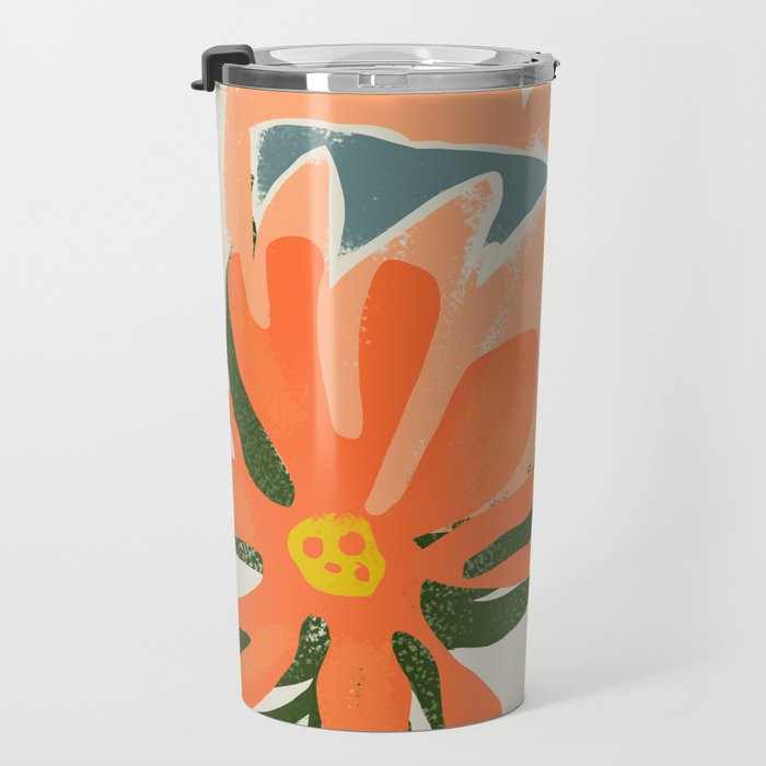 Flowers & Rain, Summer Floral Nature Botanical Painting, Modern Colorful Bohemian Illustration Travel Mug Gallery Image 3