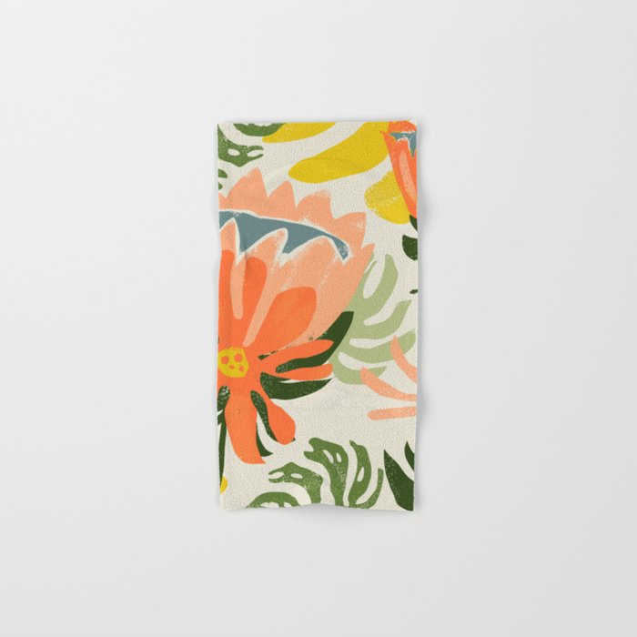 Flowers & Rain, Summer Floral Nature Botanical Painting, Modern Colorful Bohemian Illustration Bath Towel Gallery Image 1
