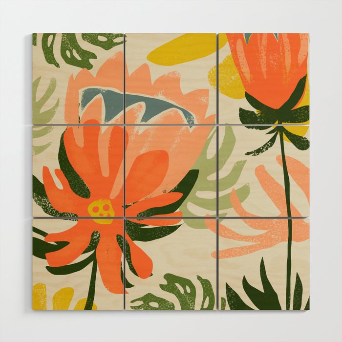 Flowers & Rain, Summer Floral Nature Botanical Painting, Modern Colorful Bohemian Illustration Wood Wall Art Gallery Image 1