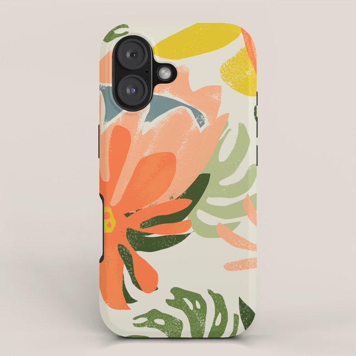 Flowers & Rain, Summer Floral Nature Botanical Painting, Modern Colorful Bohemian Illustration iPhone Case Gallery Image 1