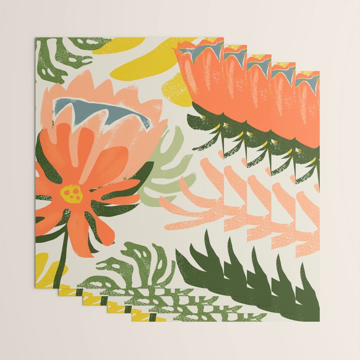 Flowers & Rain, Summer Floral Nature Botanical Painting, Modern Colorful Bohemian Illustration Wrapping Paper Gallery Image 3