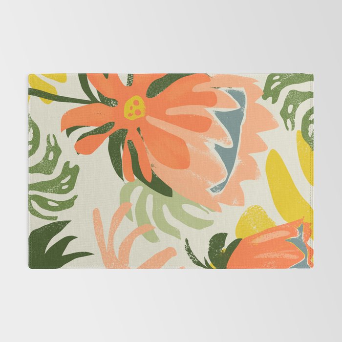 Flowers & Rain, Summer Floral Nature Botanical Painting, Modern Colorful Bohemian Illustration Rug Gallery Image 2