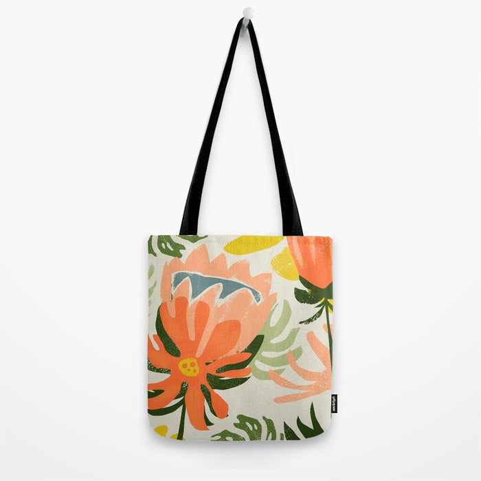 Flowers & Rain, Summer Floral Nature Botanical Painting, Modern Colorful Bohemian Illustration Tote Bag Gallery Image 2