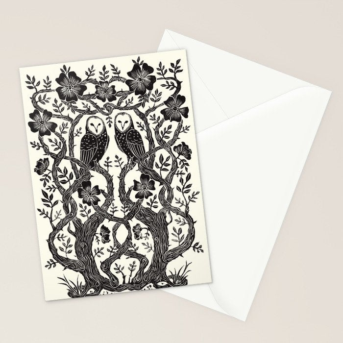 Rose Owls Stationery Card Gallery Image 2