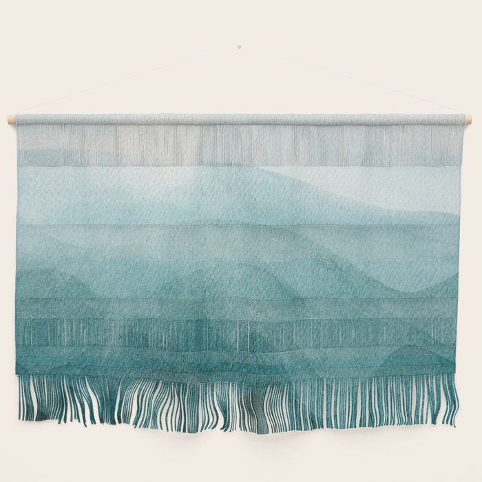 Sunrise in the mountains, dawn, teal, abstract watercolor Wall Hanging Gallery Image 1