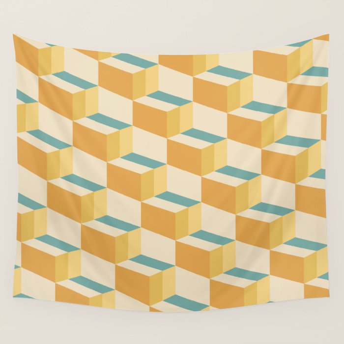 Cuboid Geometric Abstract Shapes Pattern XXVI Wall Tapestry Gallery Image 4