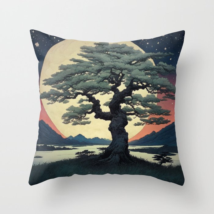 The Night Father - A Contemporary Ukiyo-e Nature Landscape Throw Pillow Gallery Image 6
