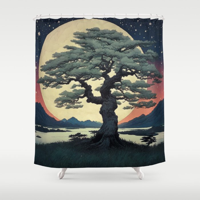 The Night Father - A Contemporary Ukiyo-e Nature Landscape Shower Curtain Gallery Image 1