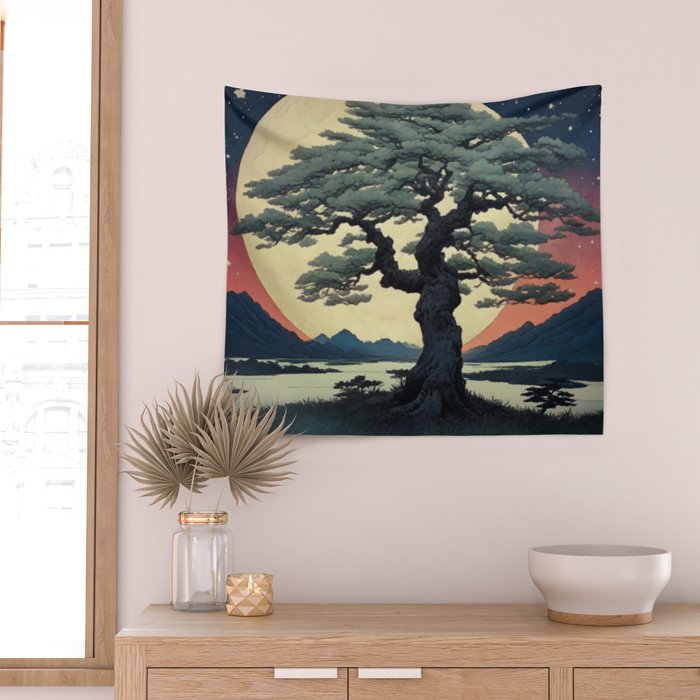 The Night Father - A Contemporary Ukiyo-e Nature Landscape Wall Tapestry Gallery Image 2