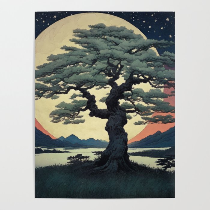 The Night Father - A Contemporary Ukiyo-e Nature Landscape Poster Gallery Image 1
