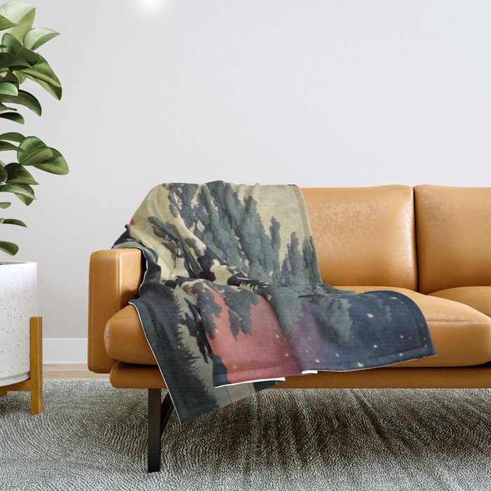 The Night Father - A Contemporary Ukiyo-e Nature Landscape Throw Blanket Gallery Image 1