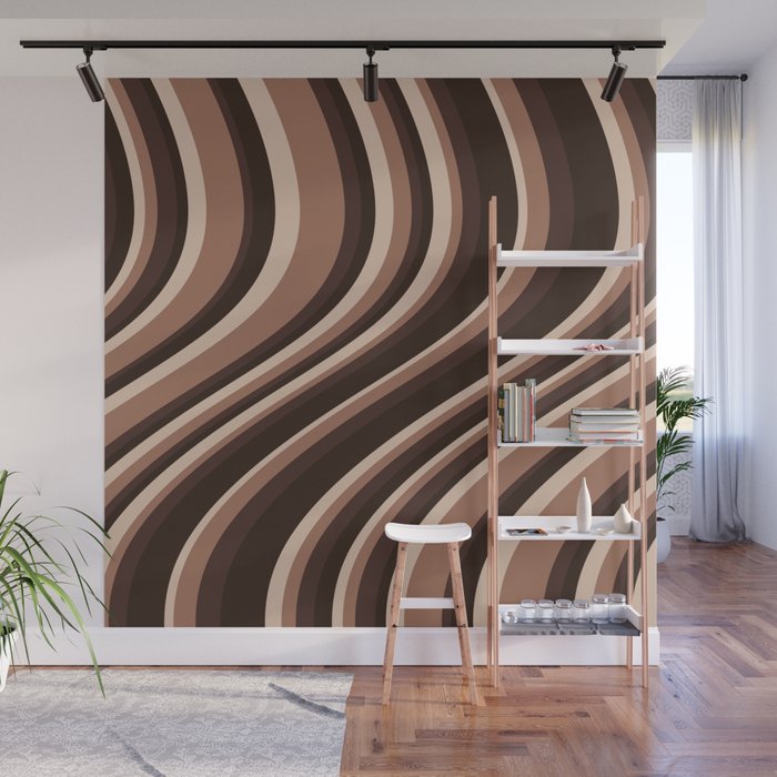 Wavy Stripes XLIX - Mocha Coffee Wall Mural Gallery Image 1