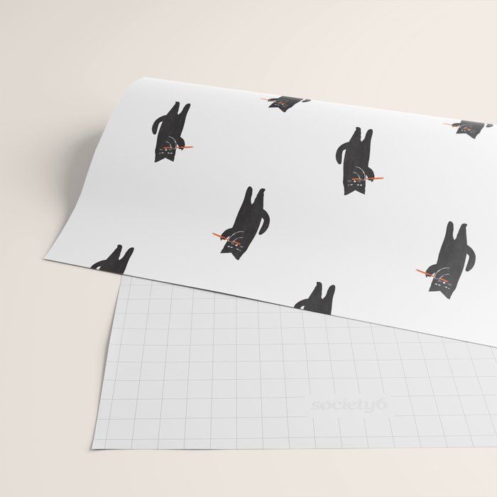 Black cat with flute Wrapping Paper Gallery Image 2