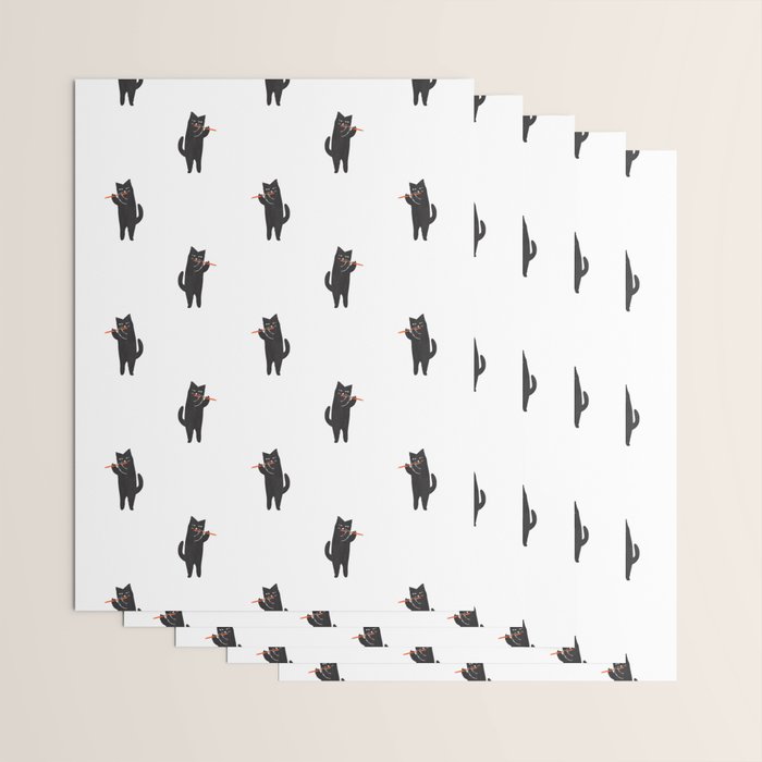 Black cat with flute Wrapping Paper Gallery Image 3
