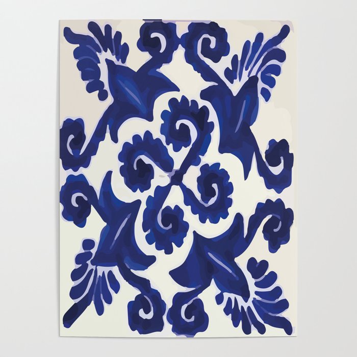 Talavera mexican tile traditional blue ceramic mosaic Poster Gallery Image 1