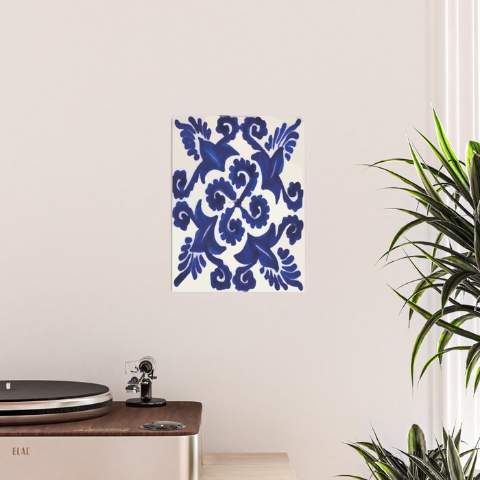 Talavera mexican tile traditional blue ceramic mosaic Poster Gallery Image 2