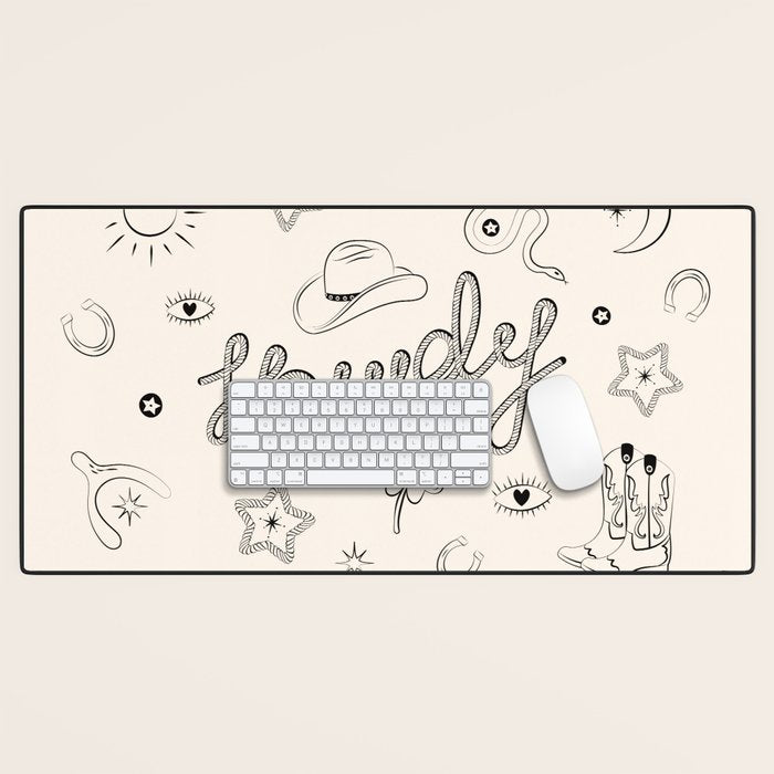Howdy. Black and White Good Luck Charms Desk Mat Gallery Image 1