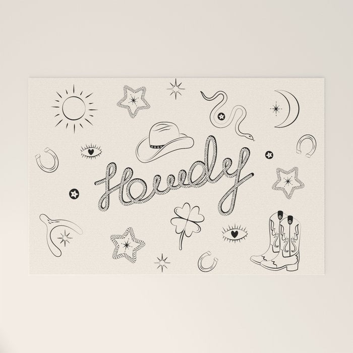 Howdy. Black and White Good Luck Charms Welcome Mat Gallery Image 1