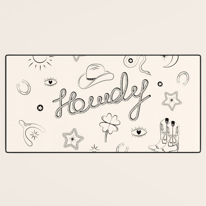 Howdy. Black and White Good Luck Charms Desk Mat Gallery Image 3