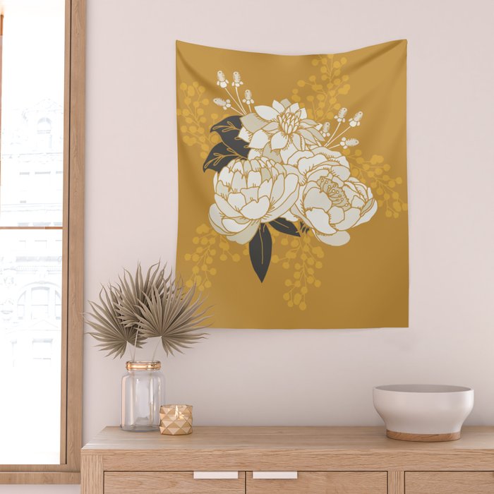 Glam Florals - Gold Wall Tapestry Gallery Image 2