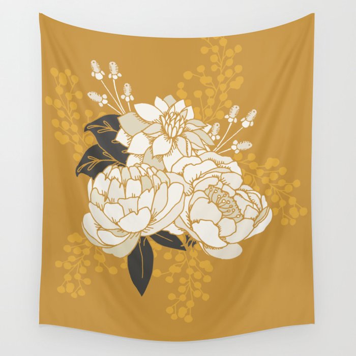 Glam Florals - Gold Wall Tapestry Gallery Image 1