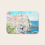 Italy Cinque Terre watercolor painting Bath Mat Gallery Image 1