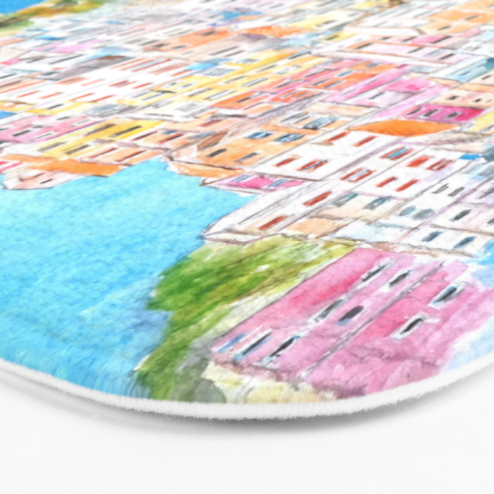 Italy Cinque Terre watercolor painting Bath Mat Gallery Image 3