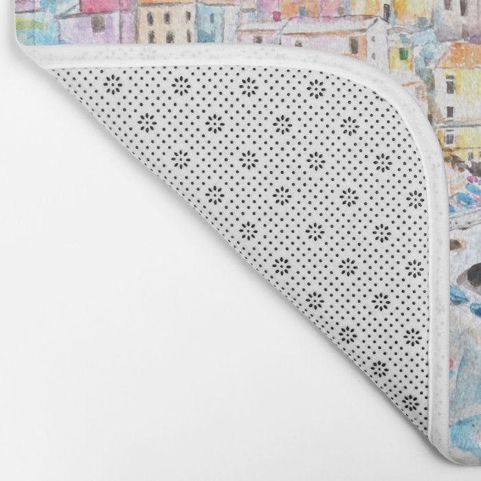 Italy Cinque Terre watercolor painting Bath Mat Gallery Image 2