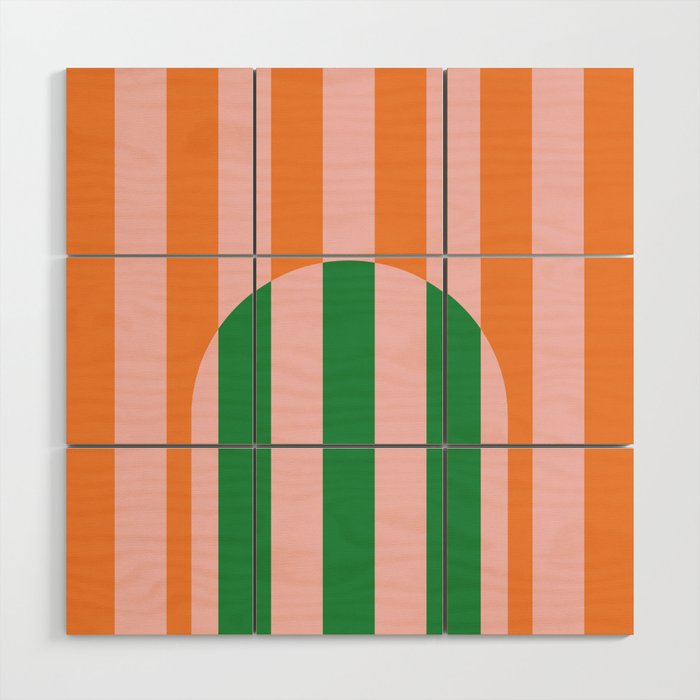 Striped Archway Bold Color Block Pattern in Pink, Green, and Orange Wood Wall Art Gallery Image 1