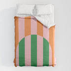 Striped Archway Bold Color Block Pattern in Pink, Green, and Orange Duvet Cover Gallery Image 6