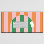 Striped Archway Bold Color Block Pattern in Pink, Green, and Orange Desk Mat Gallery Image 1